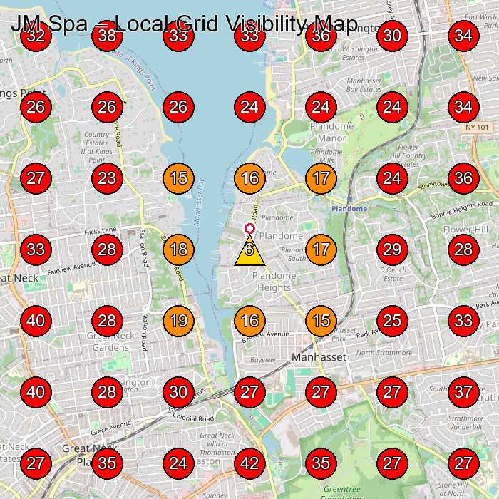 JM Spa GeoGrid visibility map for Massage Spa in Glen Cove